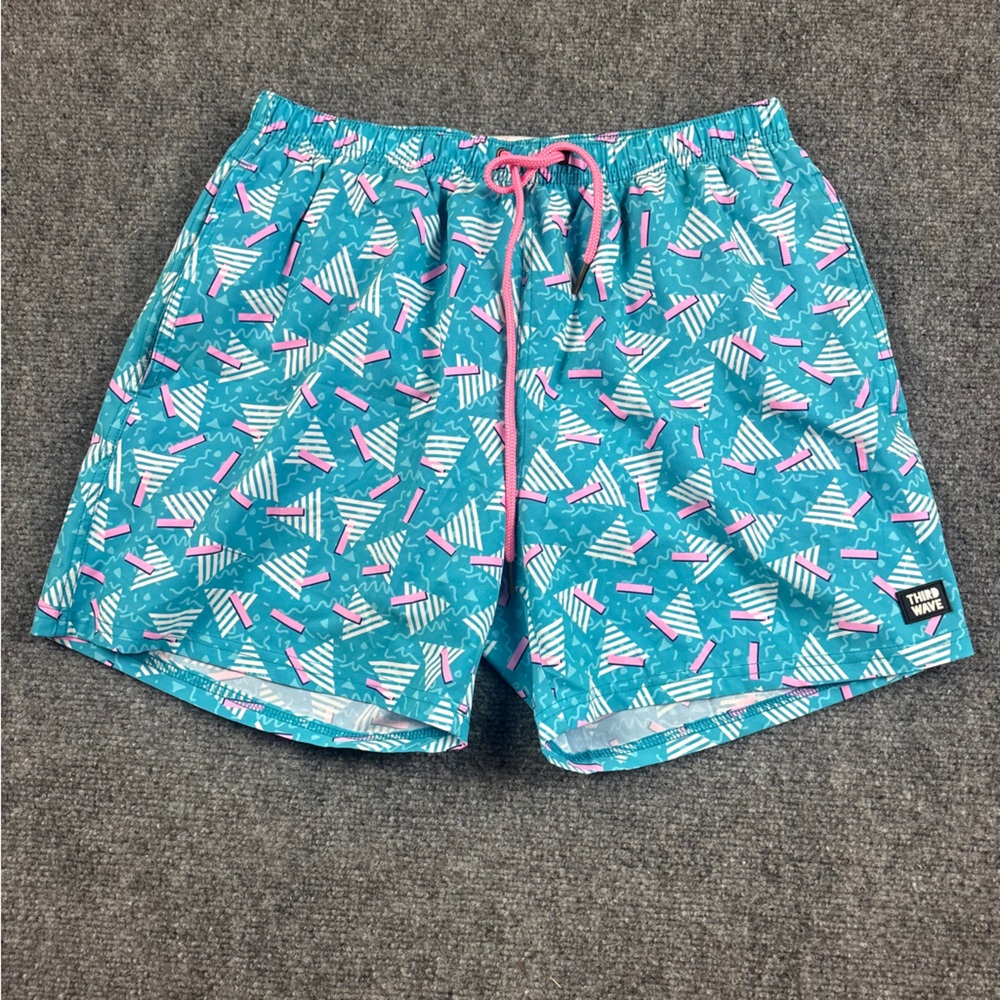 THIRD WAVE Mens Swimming Trunks Blue/Pink w/compression liner size: Medium - Picture 2 of 10